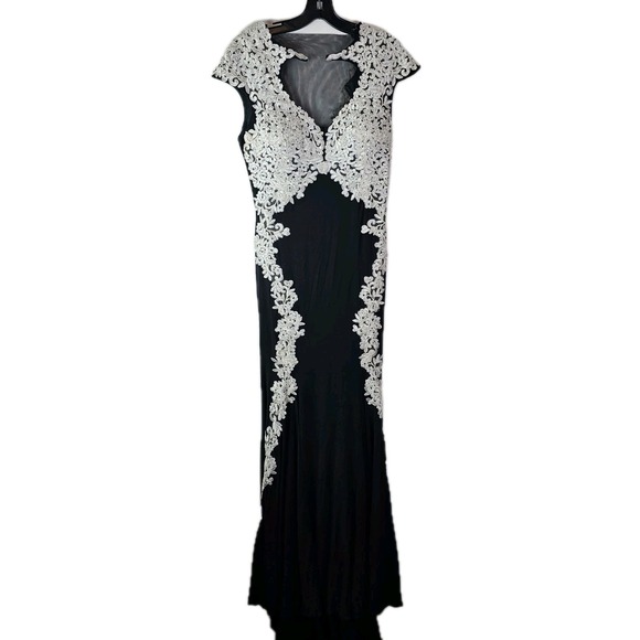 Vintage Betsy & Adam Sz 8 Lace Mermaid Maxi Dress Black Formal Evening Gown - Picture 1 of 10